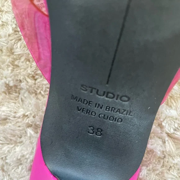 Black Suede Studio Pink PVC Heel - Picture 5 of 6